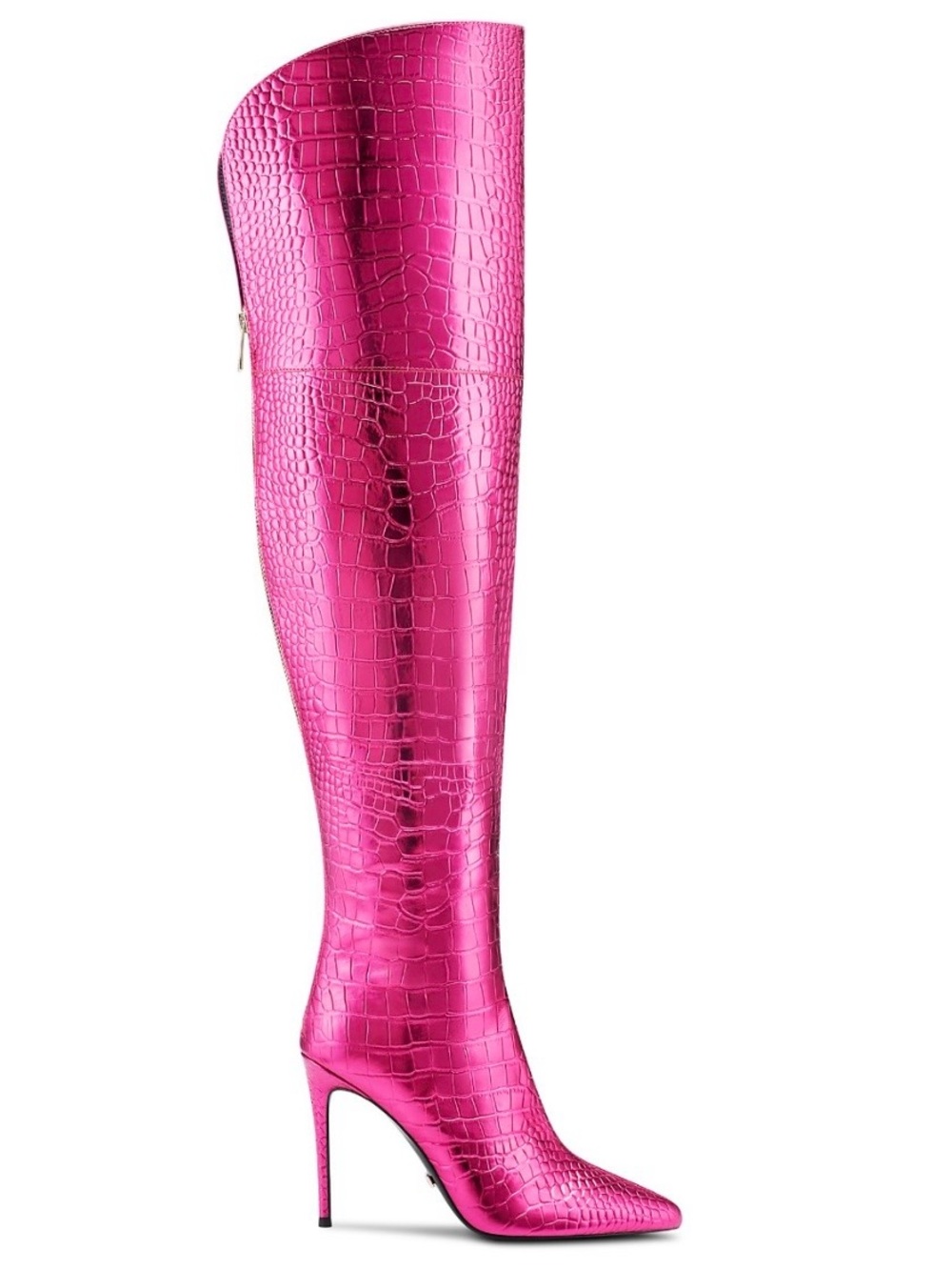 Jennifer Le Croc Embossed Pink Metallic Leather Thigh High Boot